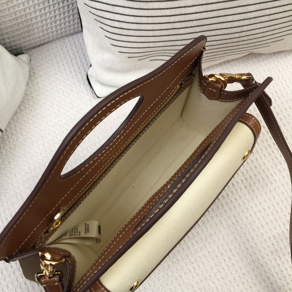 B-Berry - BB  Mini Two-tone Canvas And Pocket Bag Brown For Women, Bags 10.4in/26.5LO 80393611