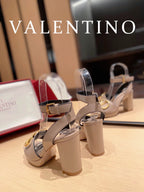 VAL -  Garavani Strap Heeled Sandals With V Logo Signature Embellishment Beige For Women