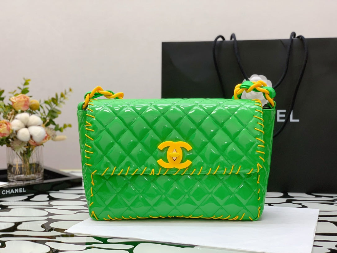 CHL - Vinyl Classic Green and Yellow Shoulder bag For Women 29LO/11.5in