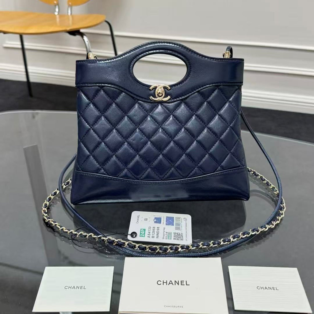 CC 24s31 Mini Shopping Bag 22cm Navy Blue Lambskin