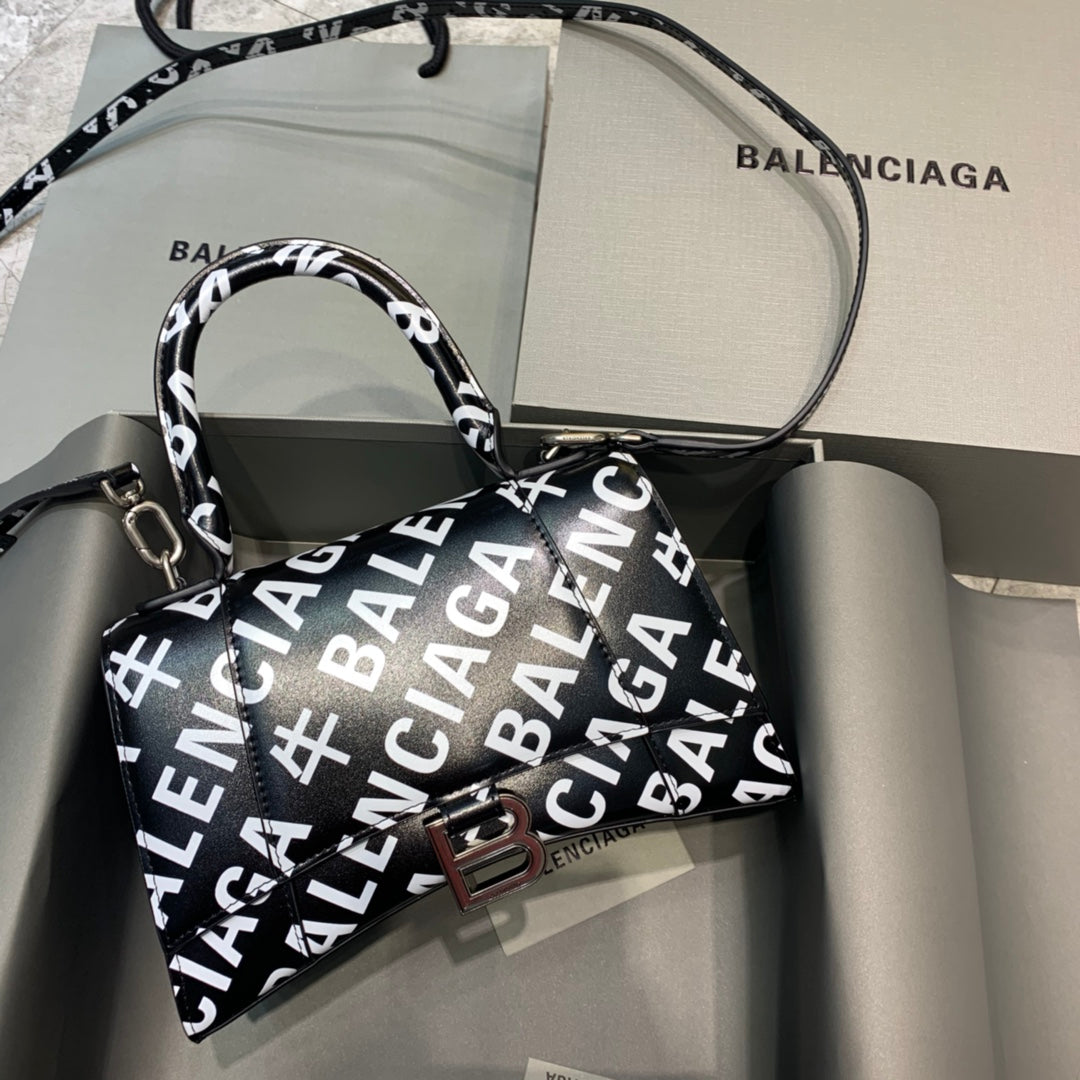 BLN-Ciaga Hourglass Small Handbag In Black And White, For Women,  Bags 9in/23LO