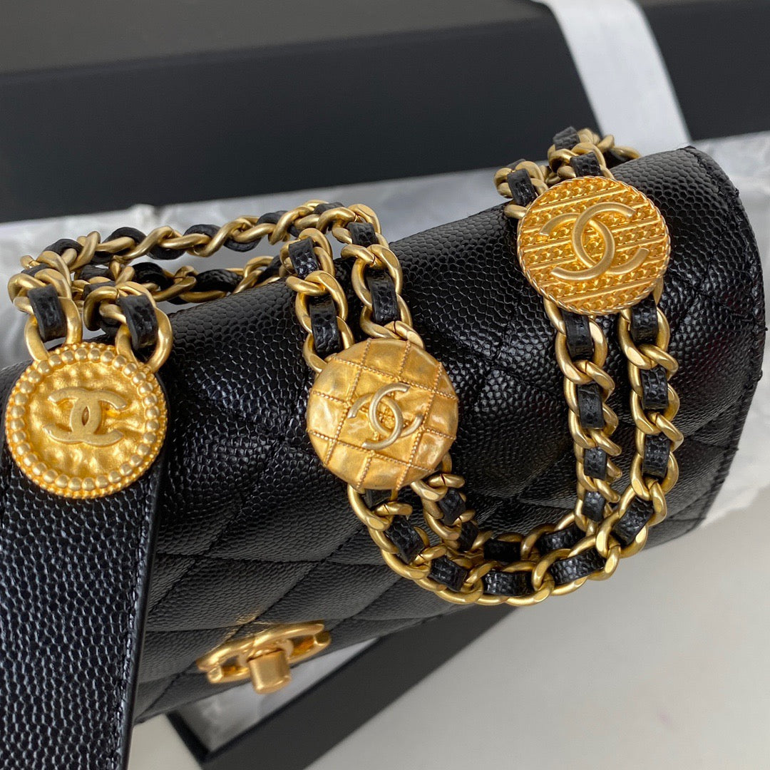 CHL -  Clutch With Chain Gold Hardware Black For Women Handbags, Shoulder Bags 7.1in/18LO AP2860