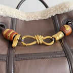 BV Andiamo Small  Brown White Fur Leather