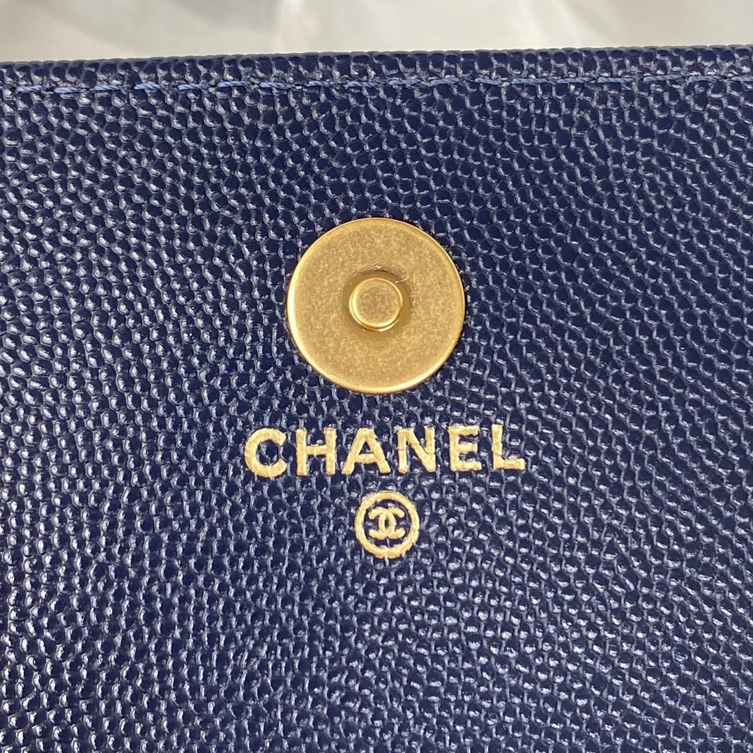 CHL -  Clutch With Chain Gold Hardware Grained Shinny Navy Blue For Women Handbags, Shoulder Bags 4.7in/12LO AP2857