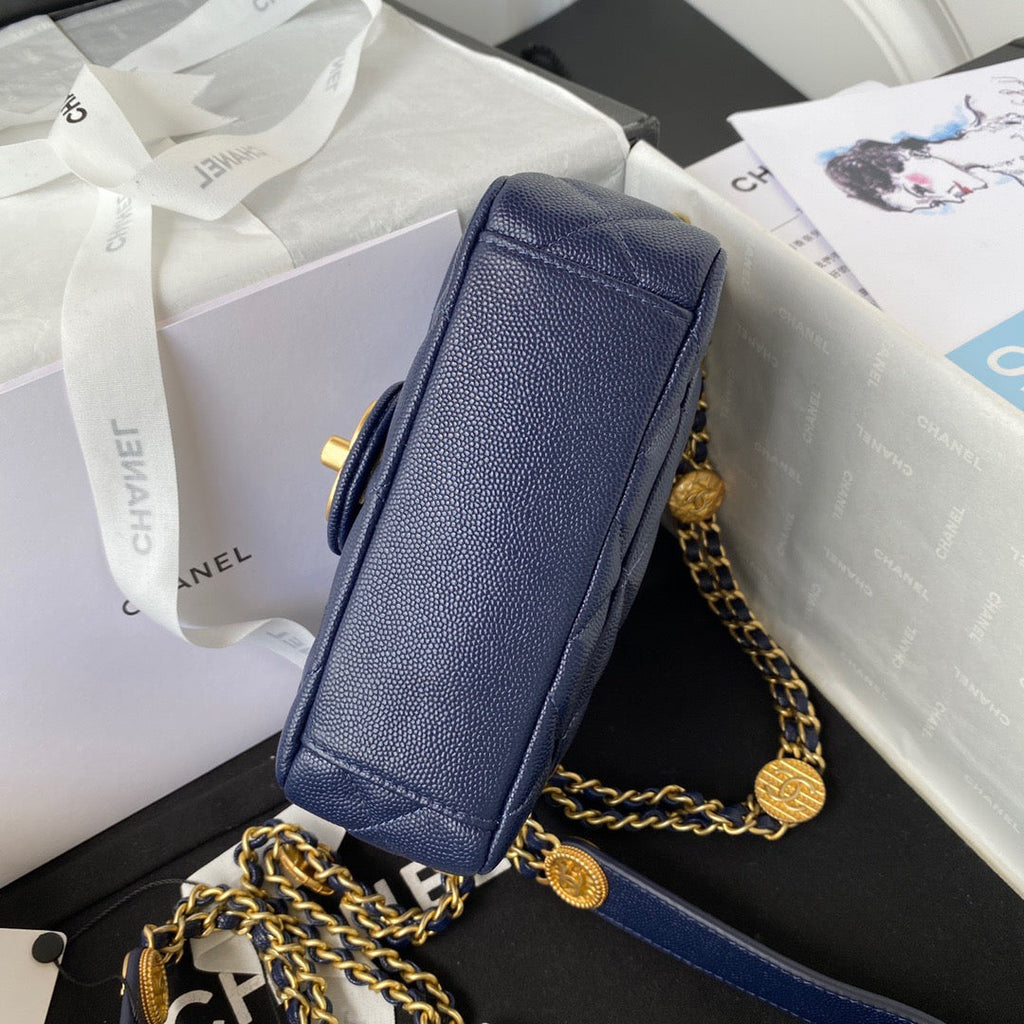 CHL - Mini Flap Bag With Top Handle Gold Hardware Navy Blue For Women Handbags, Shoulder Bags 7.9in/20LO AS2431 B08846 NJ532
