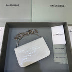BLN-Ciaga Croc Embossed Patent B Bag With Chain In White, For Women,  Bags 7.9in/20LO