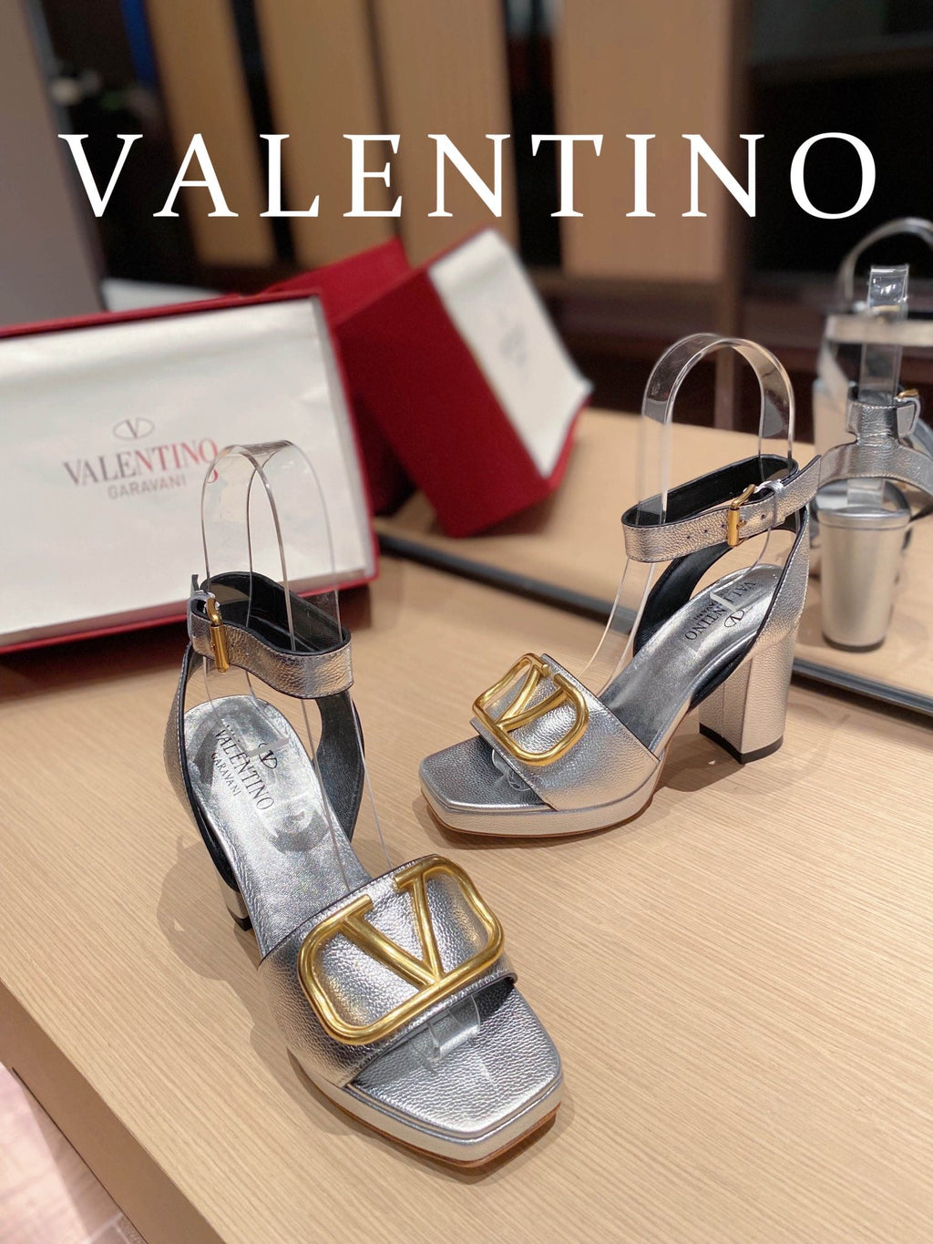 VAL -  Garavani Strap Heeled Sandals With V Logo Signature Embellishment SilLusso Official - For Women