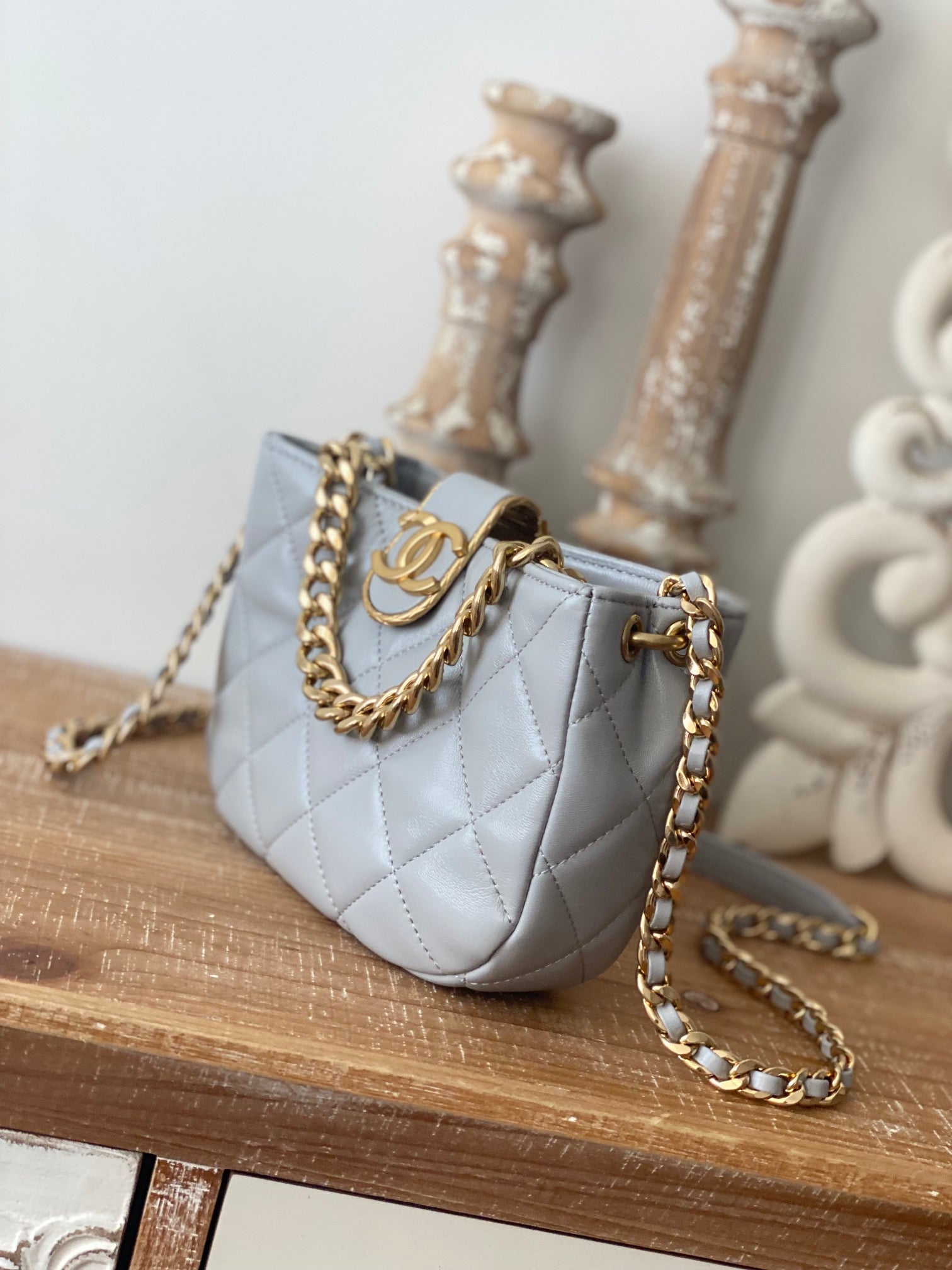 CHL - Small Hobo Bag Gold Hardware Grey For Women Handbags, Shoulder Bags 7.5in/19LO