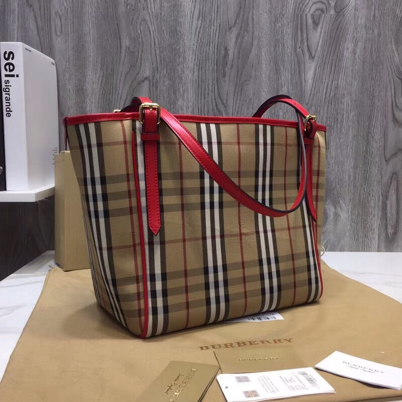 B-Berry - BB  The Small Canter Horseferry Check Tote Red For Women, Women’s Bags 11.6in/29.5LO