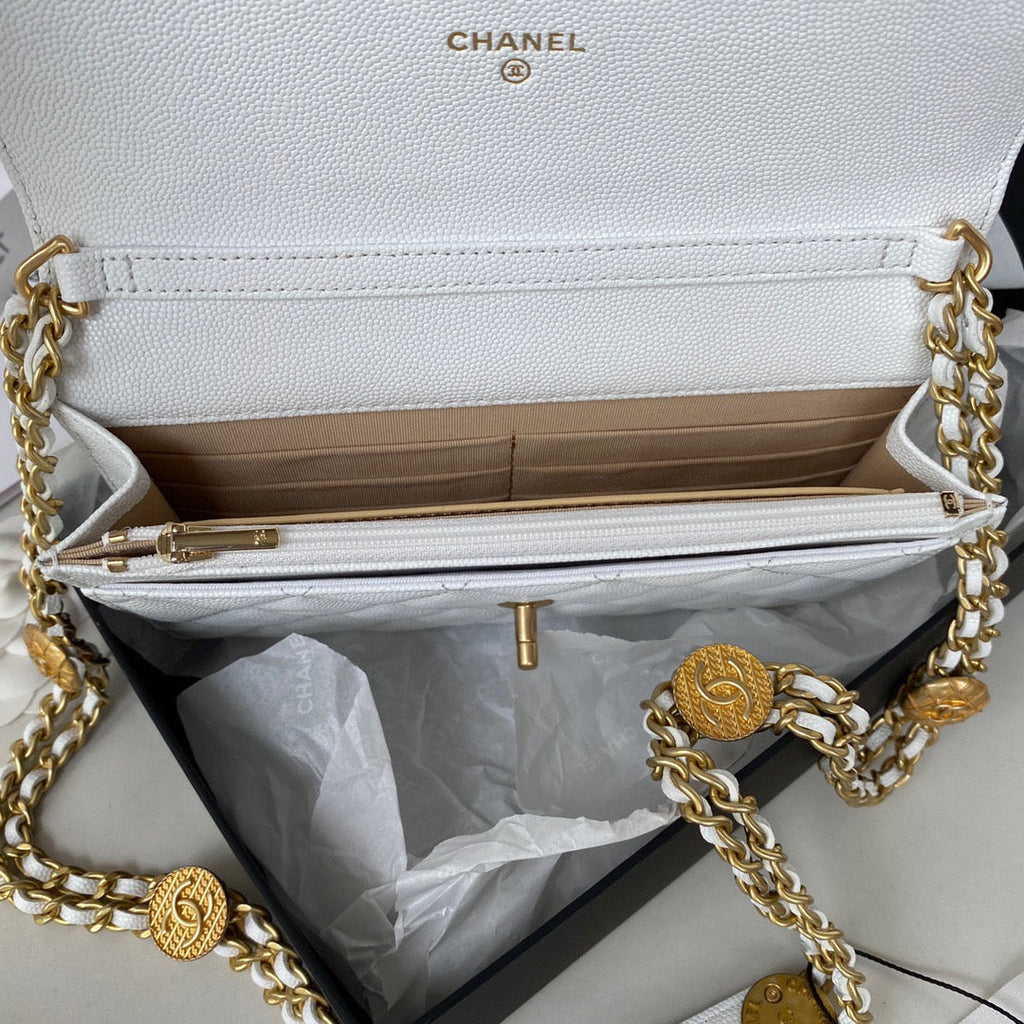 CHL - Small Flap Bag Gold Hardware White For Women Handbags, Shoulder Bags 7.5in/19LO AP2840