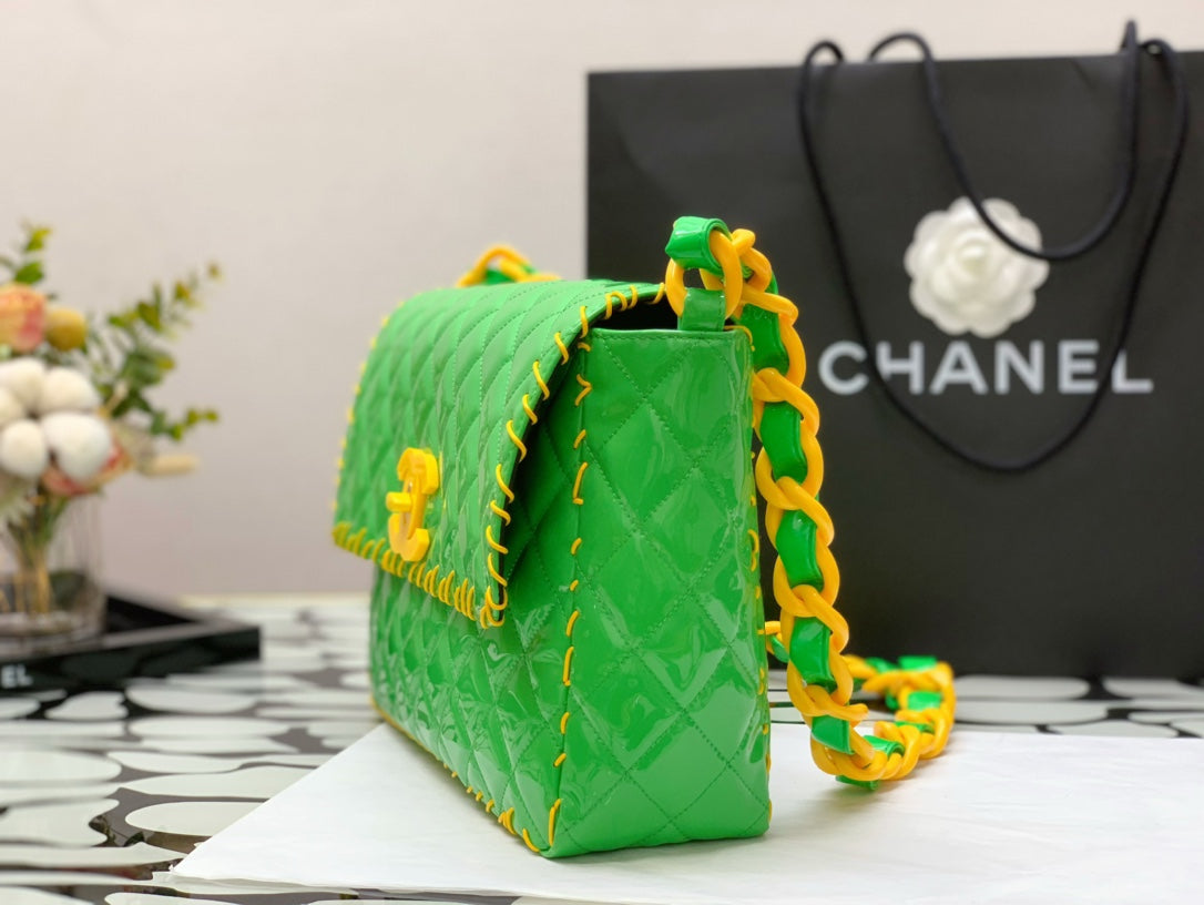 CHL - Vinyl Classic Green and Yellow Shoulder bag For Women 29LO/11.5in