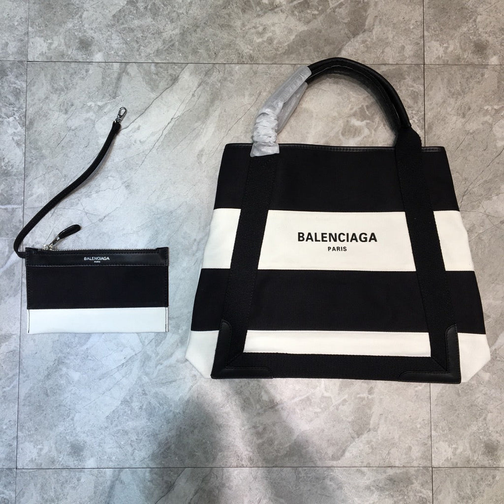 BLN-Ciaga Navy Medium Cabas Tote Bag In Black And White, For Women,  Bags 14.1in/36LO