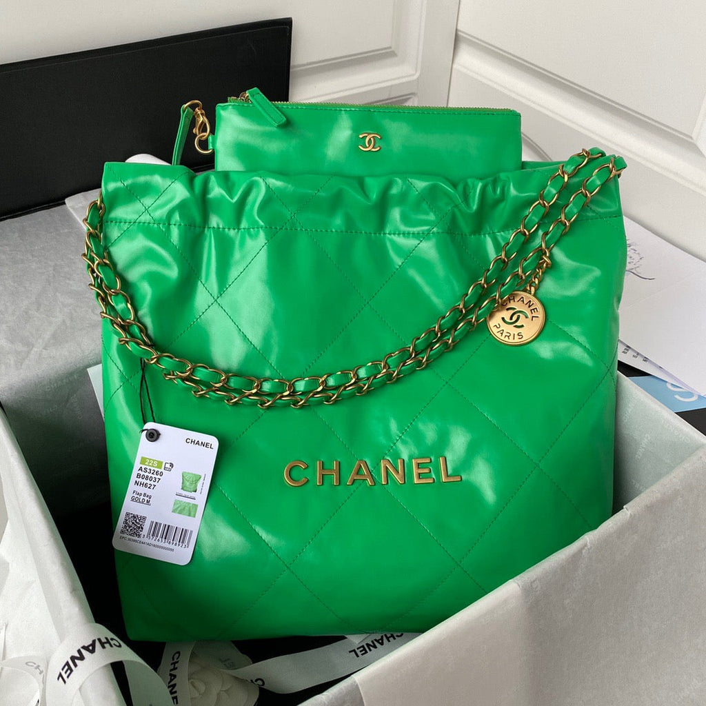 CHL -  22 Handbag Gold Hardware Shiny Green For Women Handbags, Shoulder Bags 16.5in/38LO AS3261