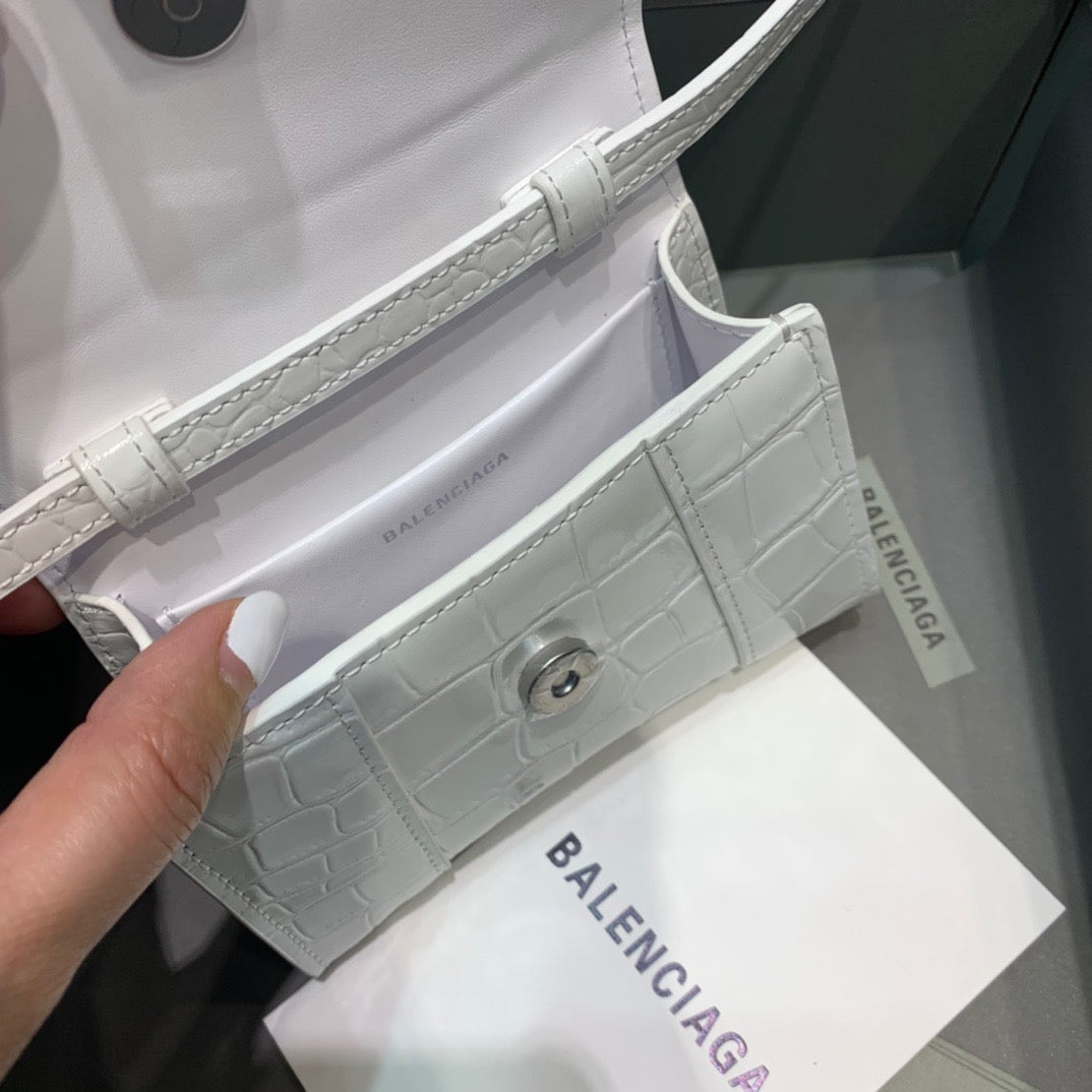 BLN-Ciaga Hourglass Mini Handbag In White, For Women,  Bags 4.7in/12LO 6373721LR6Y9016