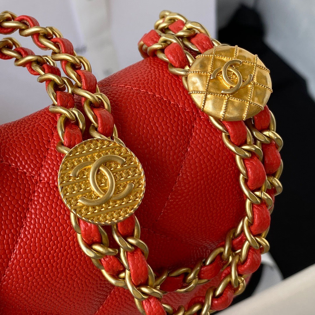 CHL - Mini Flap Bag With Top Handle Gold Hardware Red For Women Handbags, Shoulder Bags 7.9in/20LO AS2431 