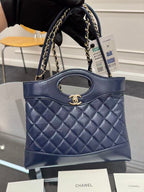 CC 24s31 Mini Shopping Bag 22cm Navy Blue Lambskin