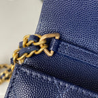 CHL -  Clutch With Chain Gold Hardware Grained Shinny Navy Blue For Women Handbags, Shoulder Bags 4.7in/12LO AP2857