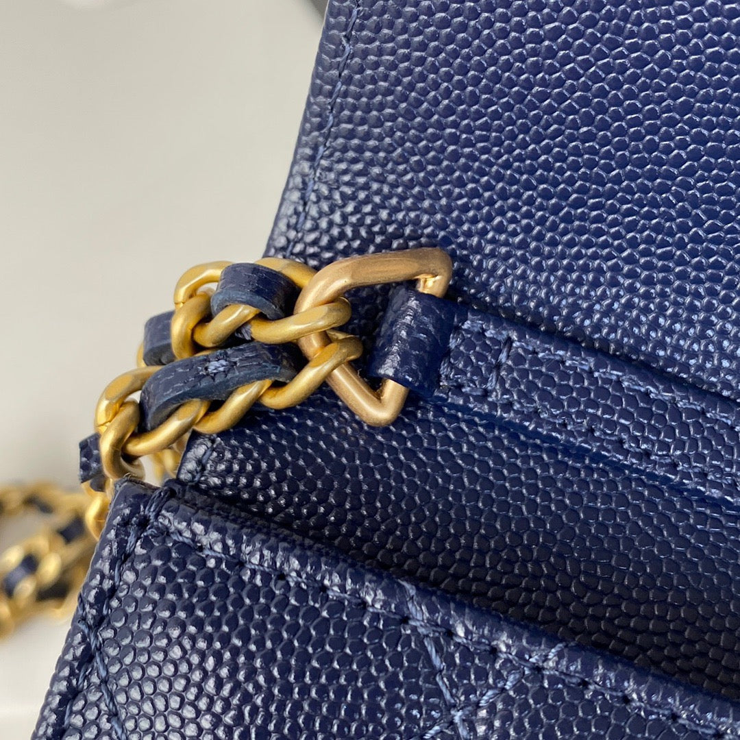 CHL -  Clutch With Chain Gold Hardware Grained Shinny Navy Blue For Women Handbags, Shoulder Bags 4.7in/12LO AP2857