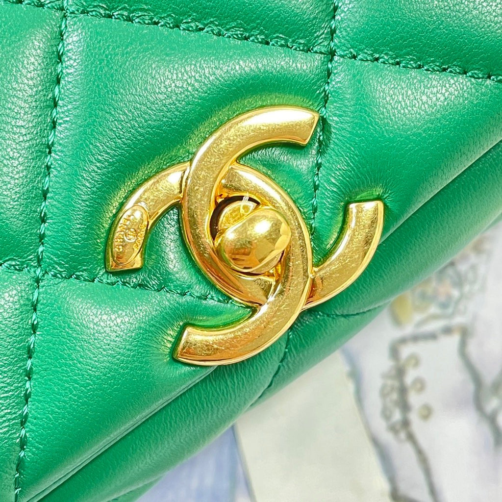 CHL - Large Flap Bag Gold Hardware Green For Women Handbags, Shoulder Bags 9.1in/23LO AS3367