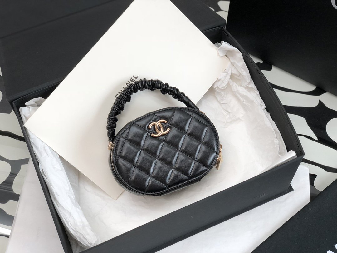 CHL - Vanity Case Shiny Gold Black Bag For Women 9.5LO/3.7in