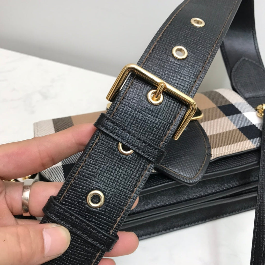 B-Berry - BB  Small Bridle House Check And Buckle Crossbody Black For Women, Bags 7.8in/20LO
