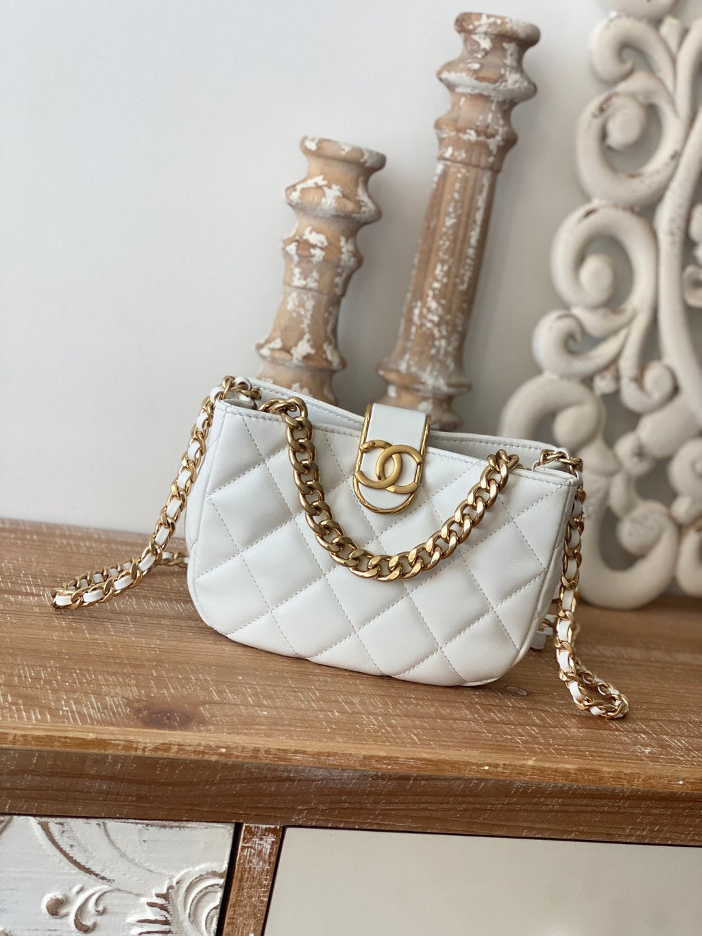 CHL - Small Hobo Bag Gold Hardware White For Women Handbags, Shoulder Bags 7.5in/19LO