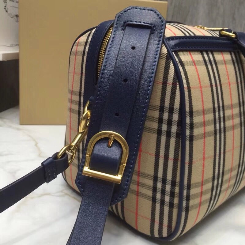 B-Berry - BB  Small 1983 Check LiNike Bowling Bag Blue/Brown For Women, Women’s Bags 9.1in/23LO