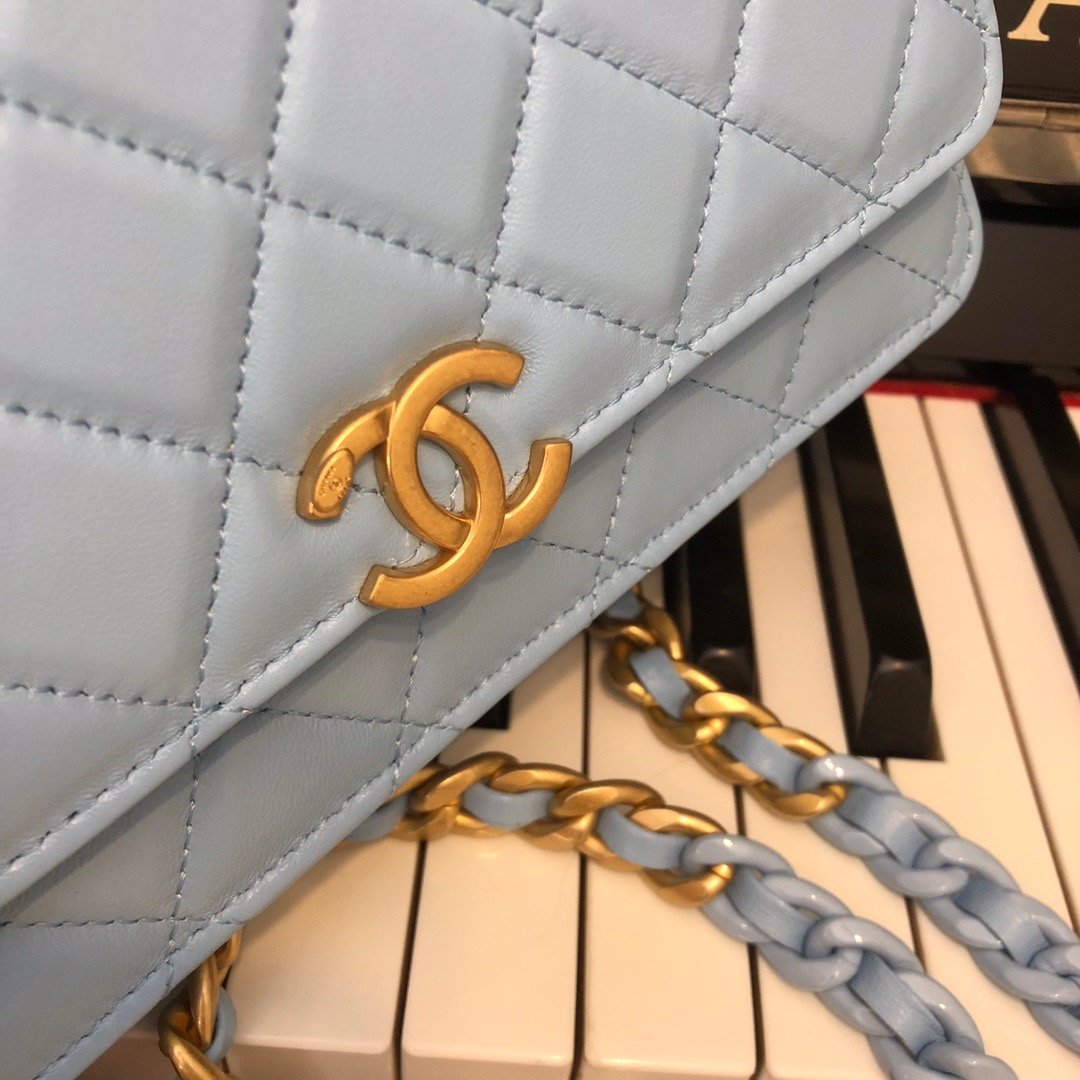 CHL - Original Small Classic Flap Bag Gold Hardware Blue For Women Handbags, Shoulder Bags 7.5in/19LO AP33814