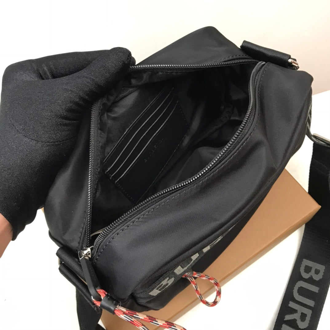 B-Berry - BB  Logo Detail Nylon Crossbody Bag Black For Men, Bags 8.7in/22LO