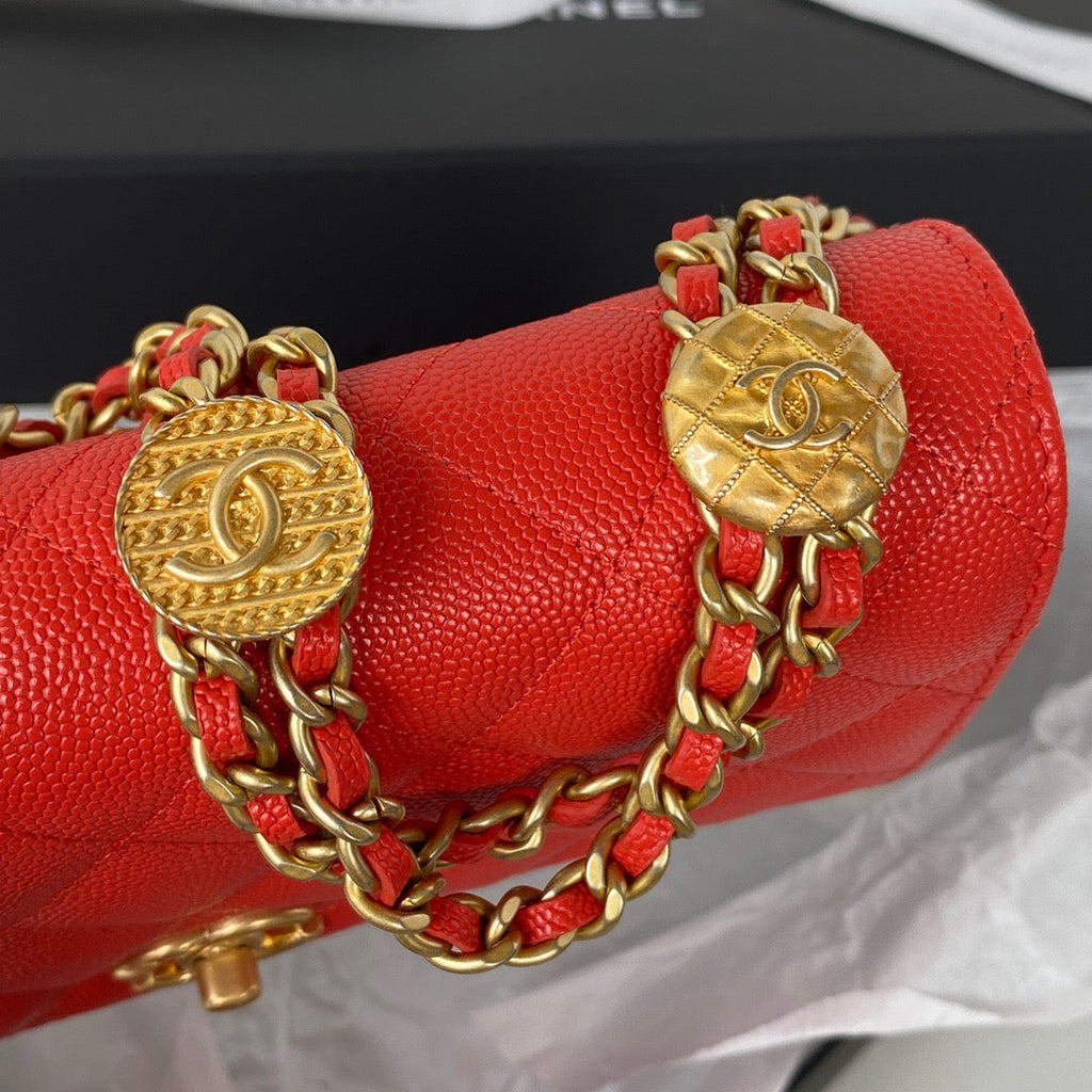 CHL - Small Flap Bag Gold Hardware Red For Women Handbags, Shoulder Bags 7.5in/19LO AP2840