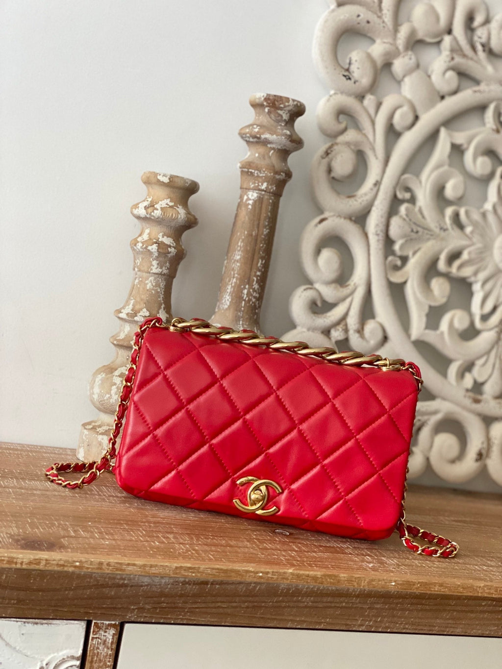CHL - Large Flap Red Bag For Women 23LO/9in
