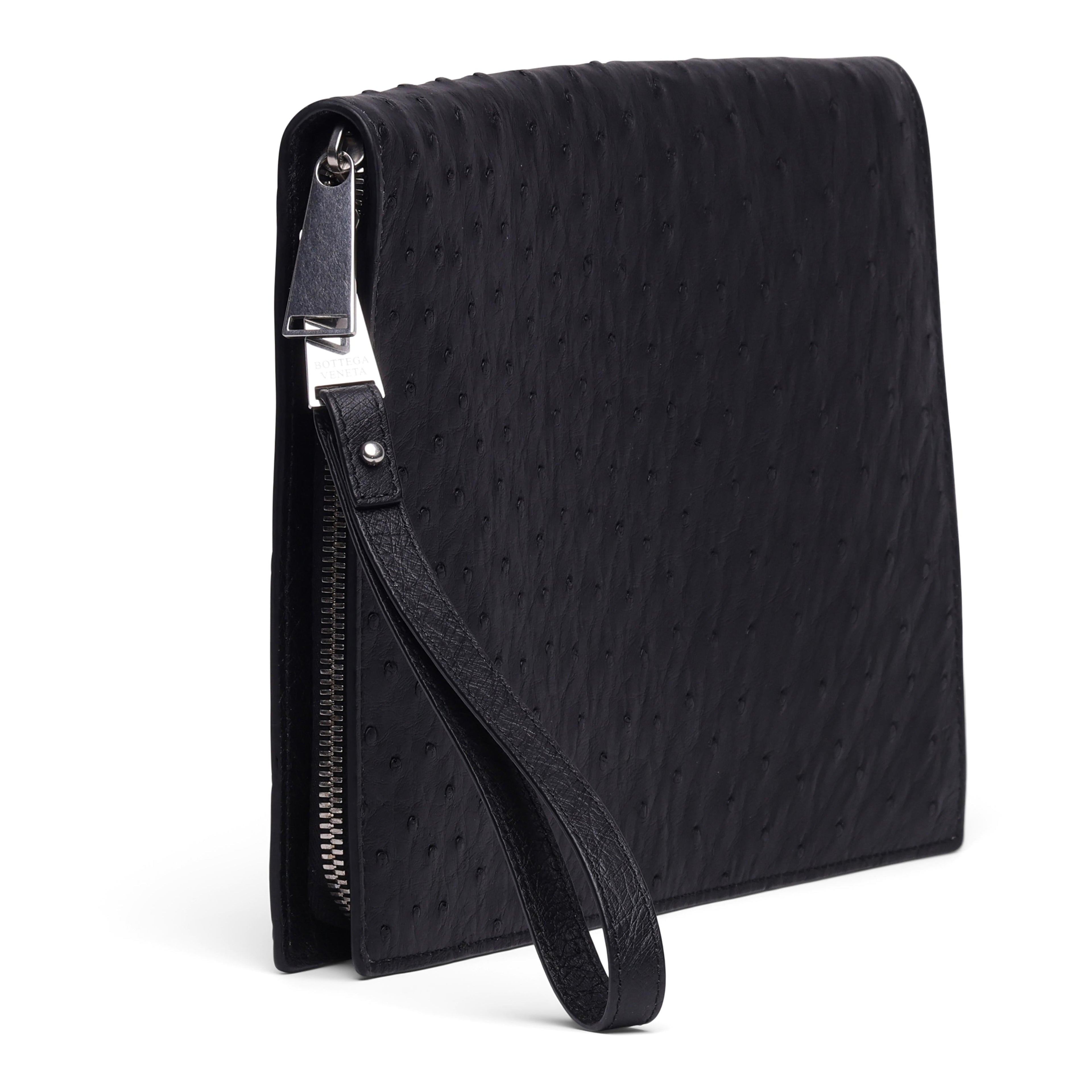 B V  - Ostrich Leather Document Case Wristlet