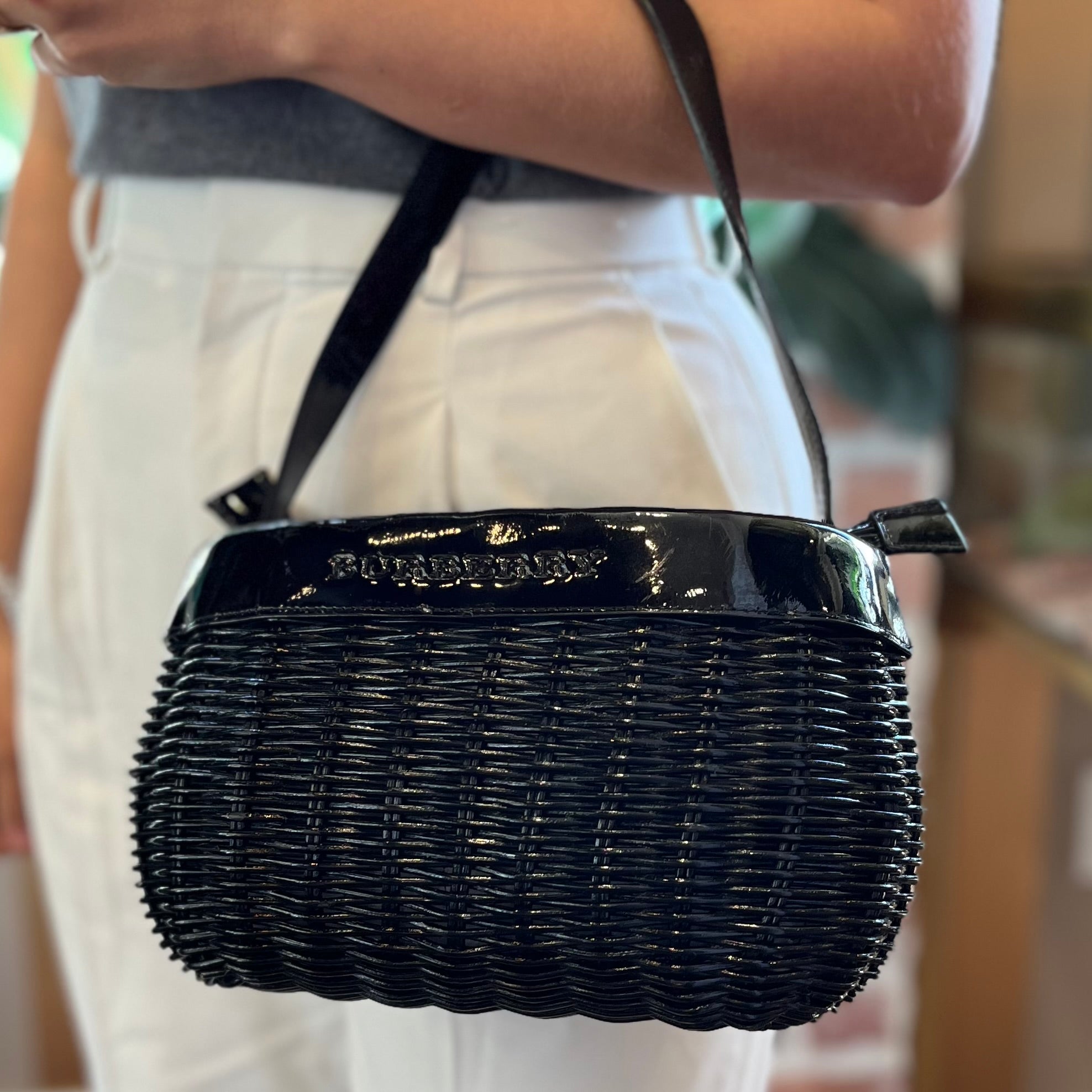 B-BERRY Wicker Basket Top Handle Bag