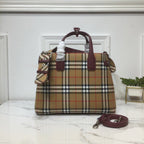 B-Berry - BB  House Check Derby Medium Banner Purse Tote Purple For Women, Women’s Bags 14in/35LO