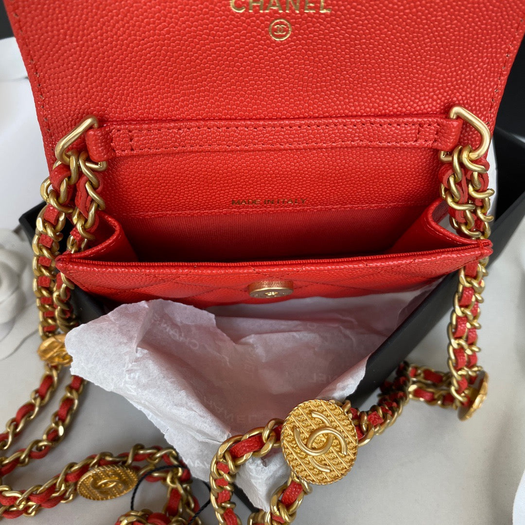 CHL -  Clutch With Chain Gold Hardware Grained Shinny Red For Women Handbags, Shoulder Bags 4.7in/12LO AP2857