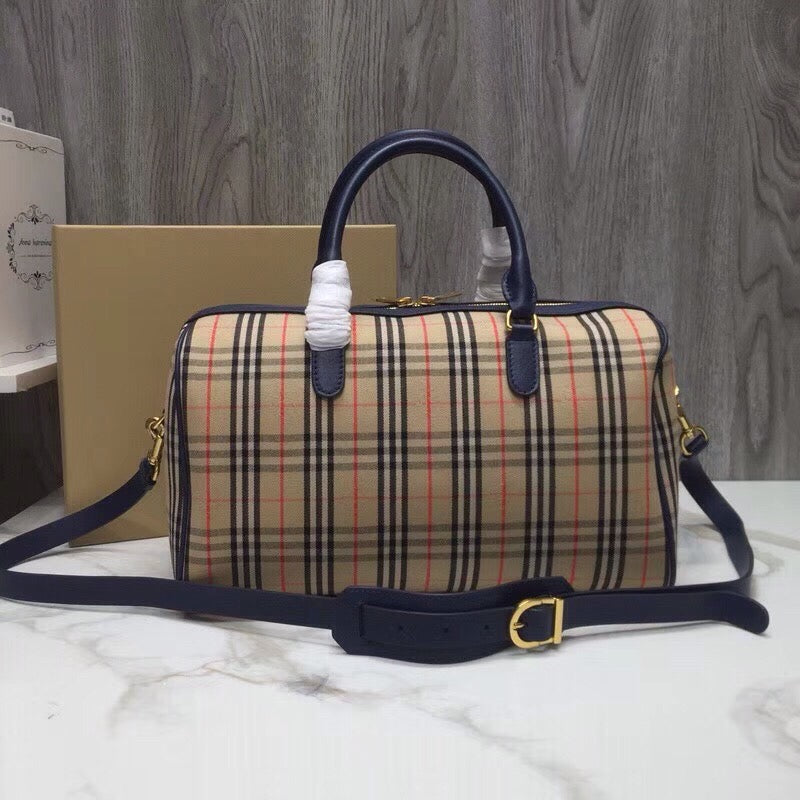 B-Berry - BB  Small 1983 Check LiNike Bowling Bag Blue/Brown For Women, Women’s Bags 9.1in/23LO
