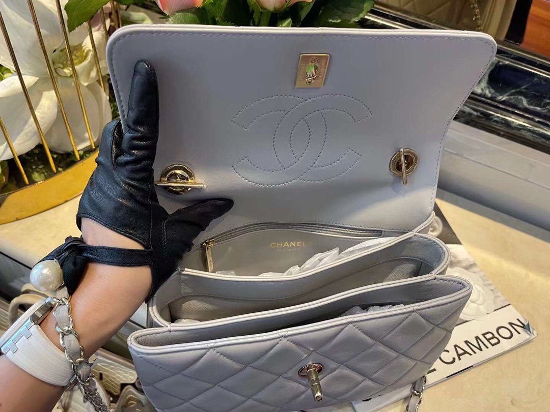 CHL -  Classic Flap Bag Gold Toned Hardware Grey 9.8in/25LO