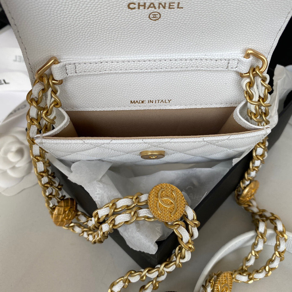 CHL -  Clutch With Chain Gold Hardware Grained Shinny White For Women Handbags, Shoulder Bags 4.7in/12LO AP2857