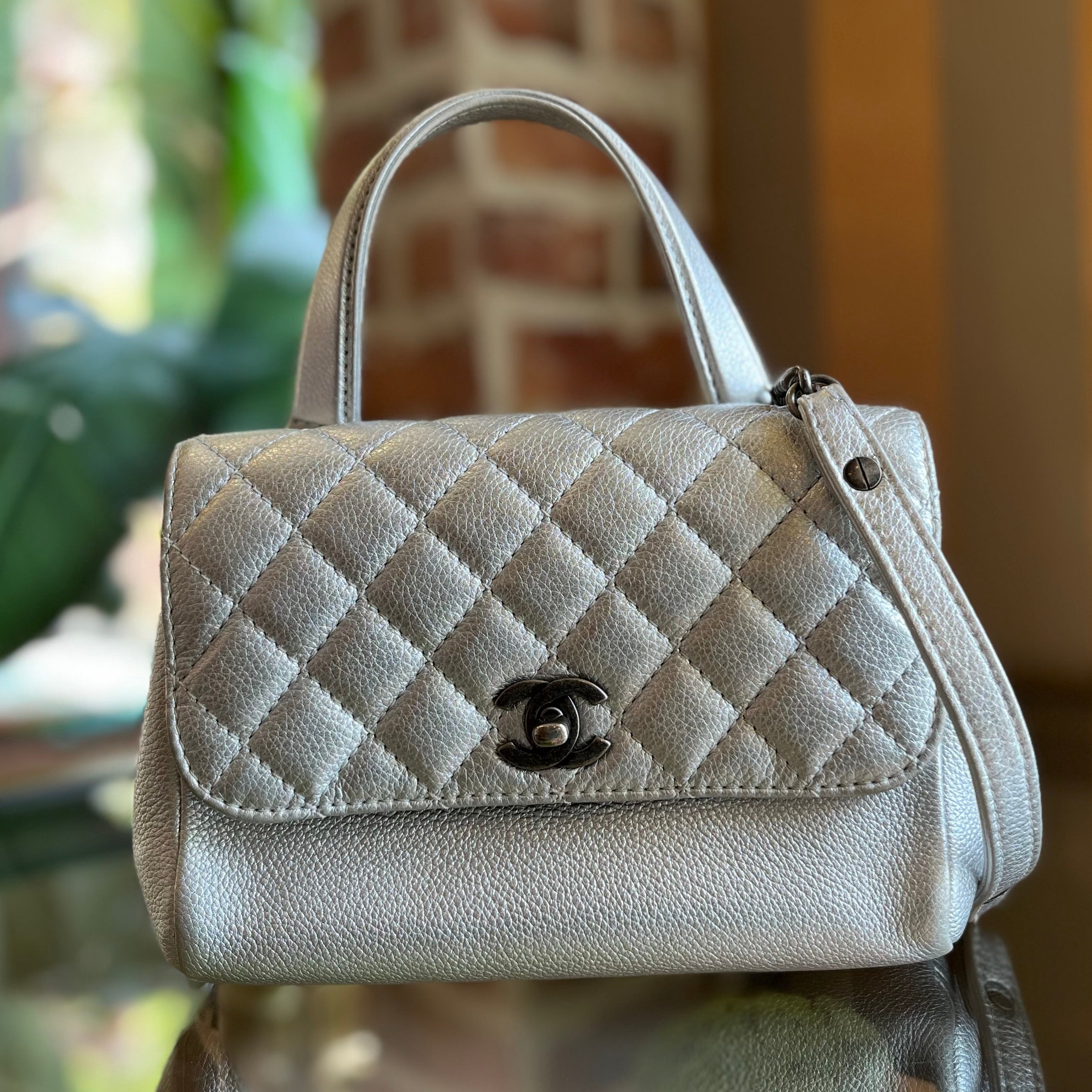 CHL Pilot Essentials Small Metallic Calfskin Quilted Top Handle