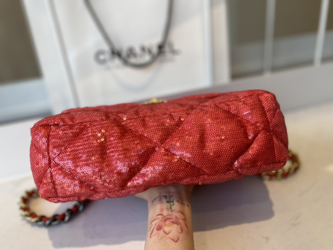 CHL -  19 Flap Bag Gold Hardware Red For Women Handbags, Shoulder Bags 10.2in/26LO AS1160 