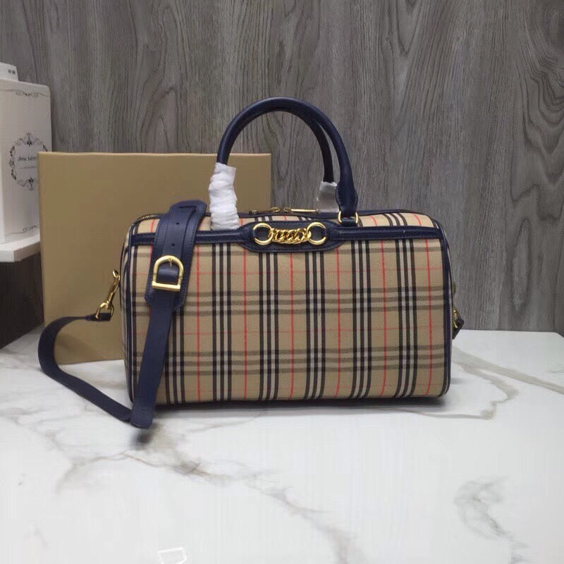 BB Small 1983 Check LiNike Bowling Bag Blue/Brown For Women, Women’s Bags 9.1in/23LO