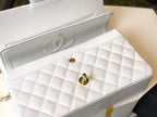 CHL -  Classic Medium Flapbag Golden Hardware White 10in/25.5LO