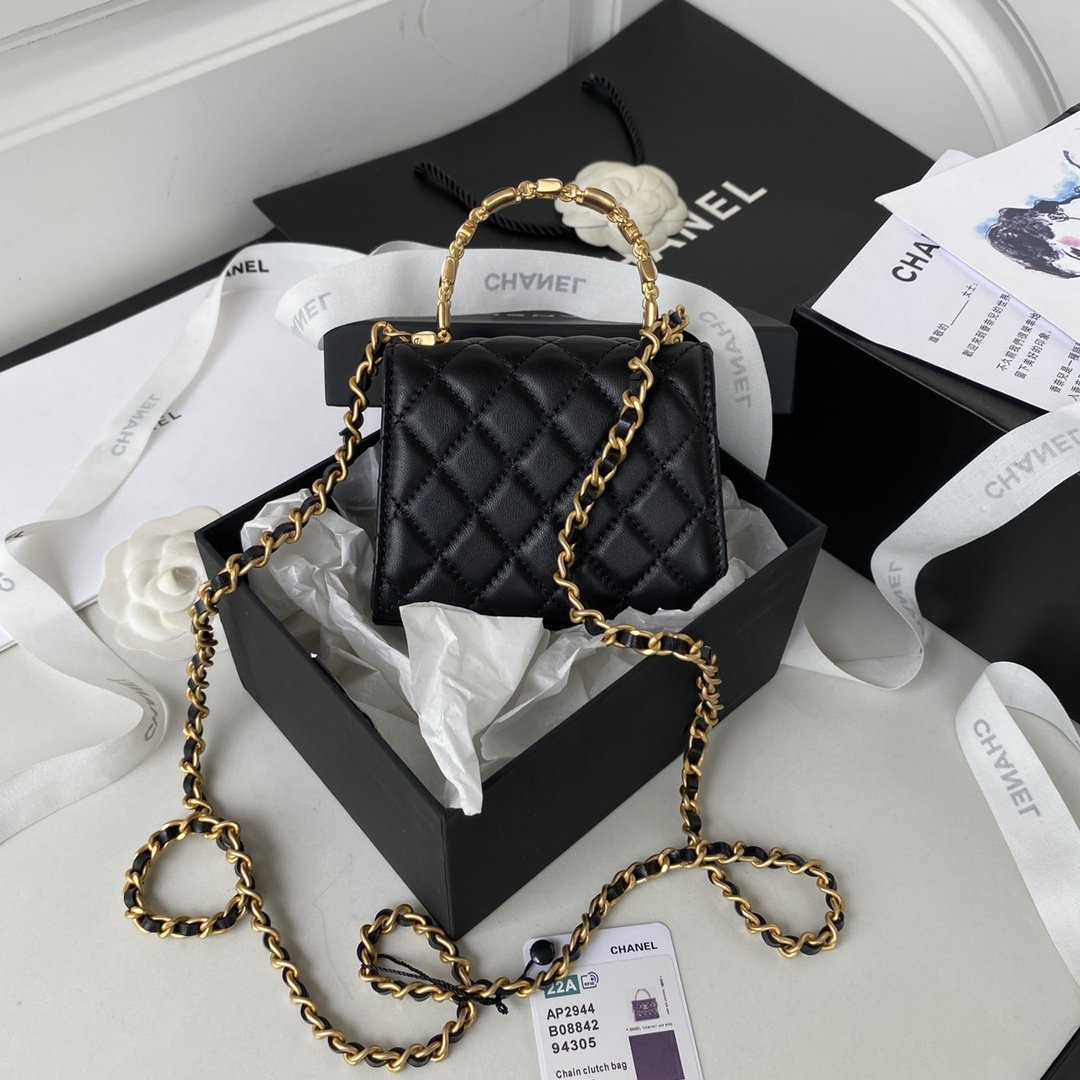 CHL -  Clutch With Chain Gold Hardware Black For Women Handbags, Shoulder Bags 5.7in/14.5LO AP2945