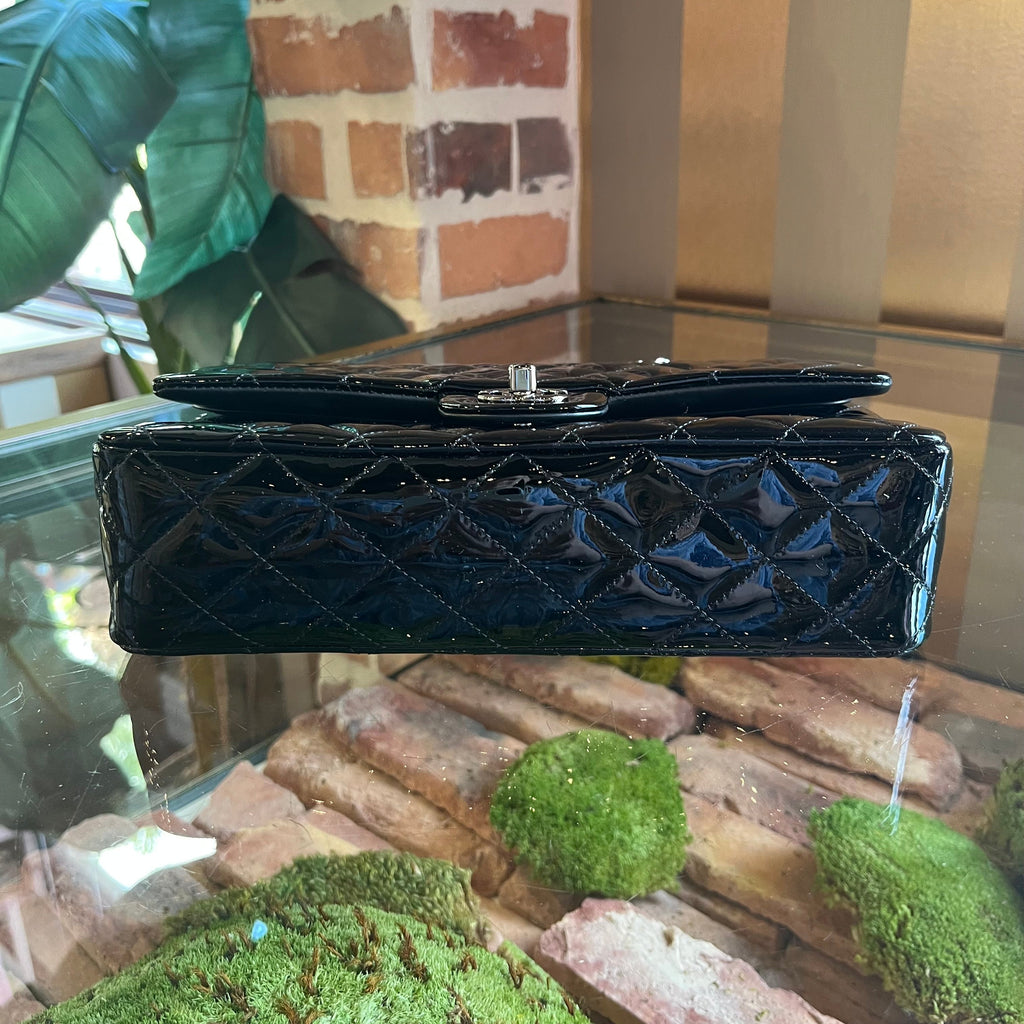 CHL Classic Medium Double Flap Black Patent Leather Shoulder Bag