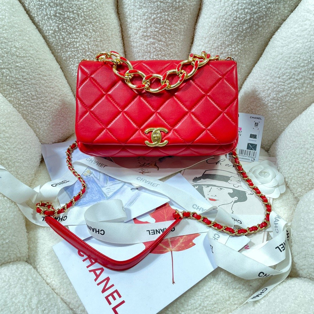 CHL - Large Flap Bag Gold Hardware Red For Women Handbags, Shoulder Bags 9.1in/23LO AS3367