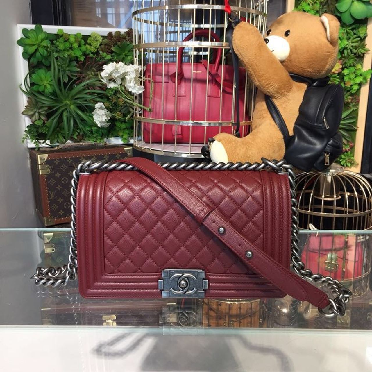 CHL -  Boy Handbag SilLusso Official - Hardware Burgundy For Women Bags, Shoulder And Crossbody Bags 9.8in/25LO A67086