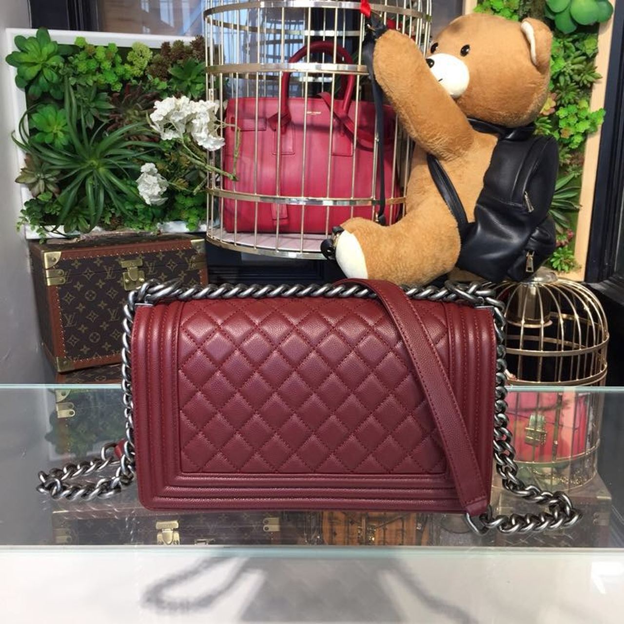 CHL -  Boy Handbag SilLusso Official - Hardware Burgundy For Women Bags, Shoulder And Crossbody Bags 9.8in/25LO A67086