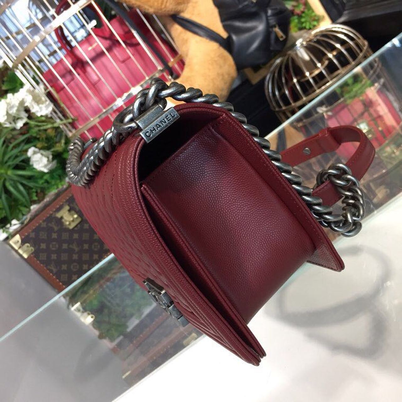 CHL -  Boy Handbag SilLusso Official - Hardware Burgundy For Women Bags, Shoulder And Crossbody Bags 9.8in/25LO A67086