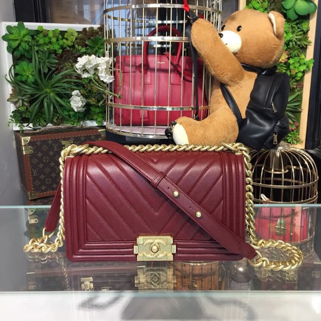 CHL -  Boy Handbag Gold Toned Hardware Burgundy For Women Bags, Shoulder And Crossbody Bags 9.8in/25LO A67086