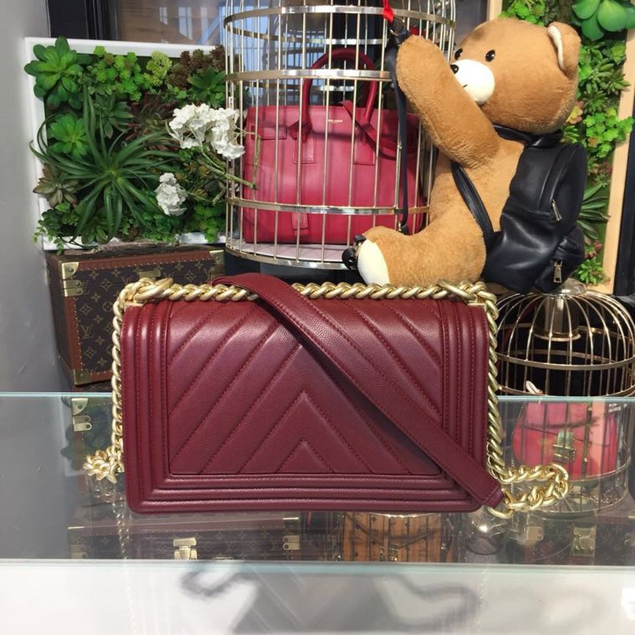 CHL -  Boy Handbag Gold Toned Hardware Burgundy For Women Bags, Shoulder And Crossbody Bags 9.8in/25LO A67086